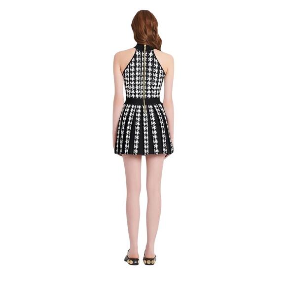 BALMAIN Women's Sleeveless Houndstooth Halterneck Mini Dress Size 46/ US 14 - Picture 3 of 15